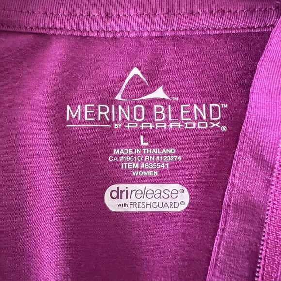 Merino Blend By Paradox 1/4 Zip Shirt Womens Large Purple Activewear Layering - Picture 5 of 10